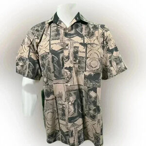 Alan Sport Mens Size Medium Button Down Short Sleeve Collar Shirt